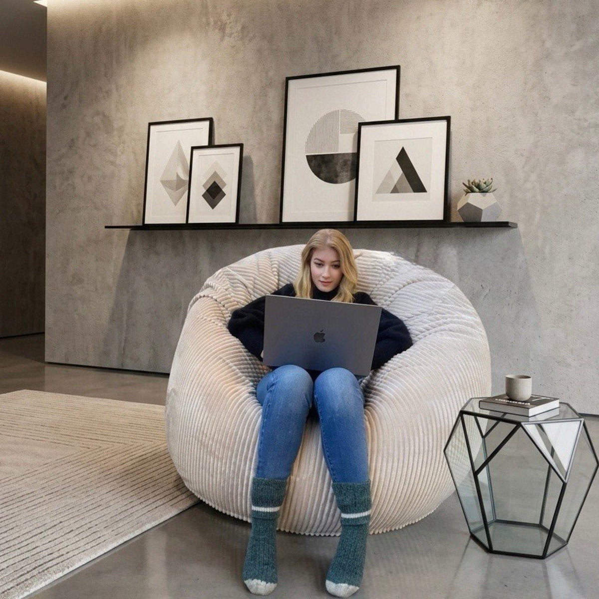 Pouf Géant style ca#156V -Beanbag Montréal Nouveau tissu VELOURS CÔTELÉ