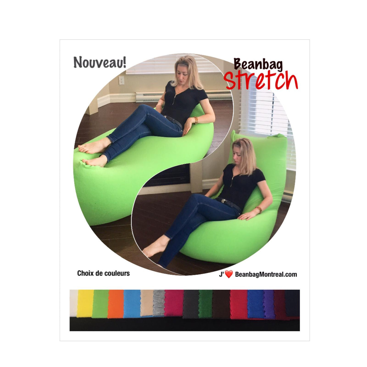 Nouveau! Beanbag STRECH , Multipositions, Adulte, Style CA777Y-Beanbag Montréal