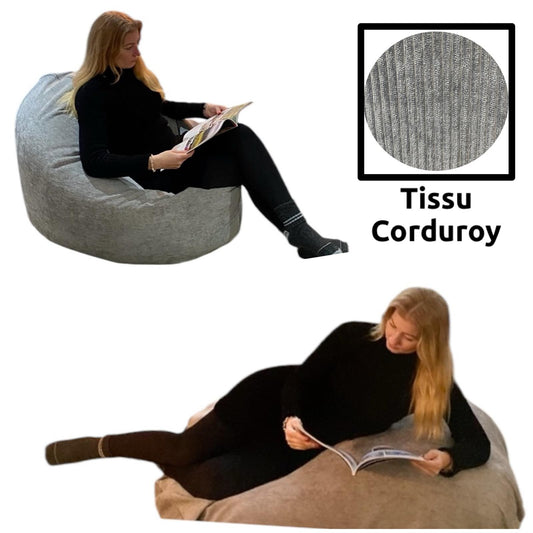 Beanbag Adulte Ovale Multipositions, Large, Tissu CORDUROY, style CA117