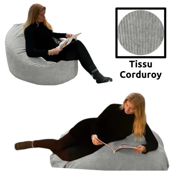 Beanbag Adulte Ovale Multipositions, Large, Tissu CORDUROY, style CA117