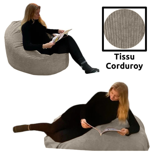 Beanbag Adulte Ovale Multipositions, Large, Tissu CORDUROY, style CA117