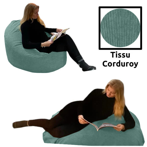 Beanbag Adulte Ovale Multipositions, Large, Tissu CORDUROY, style CA117