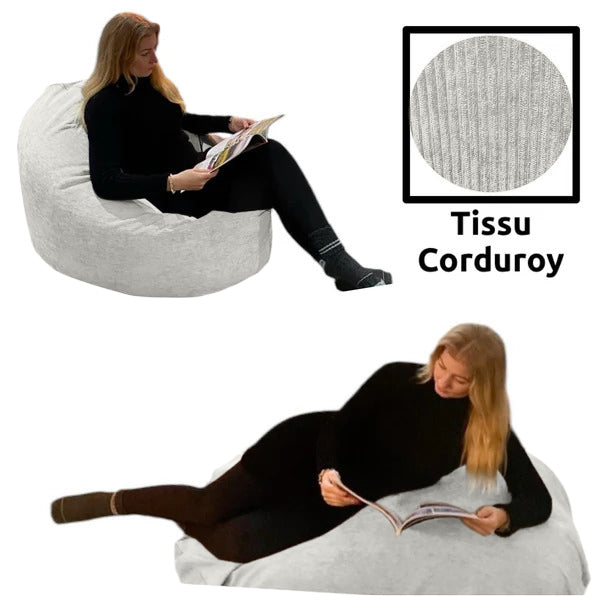 Beanbag Adulte Ovale Multipositions, Large, Tissu CORDUROY, style CA117
