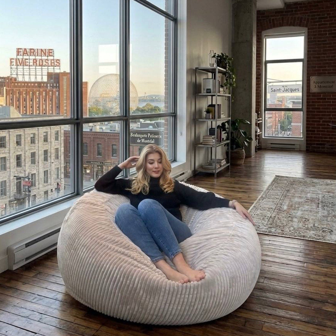 Pouf Géant style ca#156 -Beanbag Montréal  Nouveau tissu VELOURS CÔTELÉ