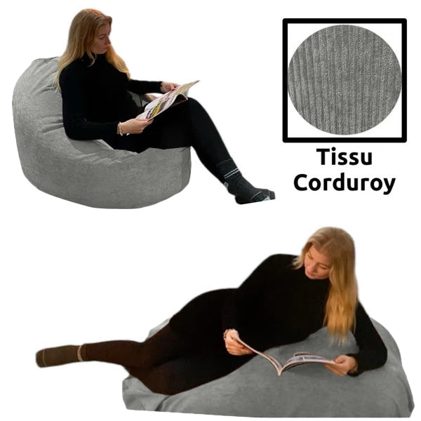 Beanbag Adulte Ovale Multipositions, Large, Tissu CORDUROY, style CA117