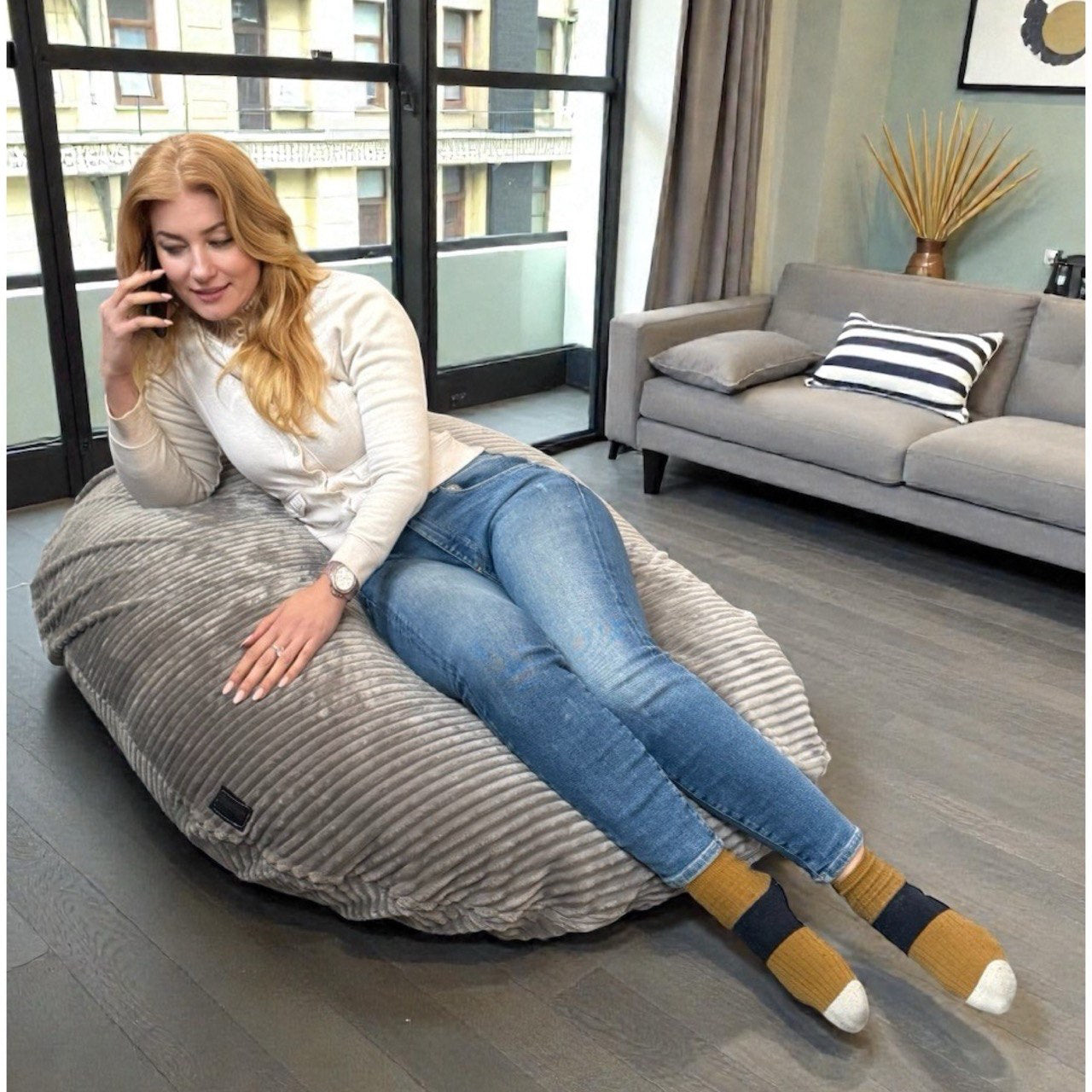 Beanbag Adulte Ovale Multipositions, Large VELOURS CÔTELÉ style CA117V-Beanbag Montréal