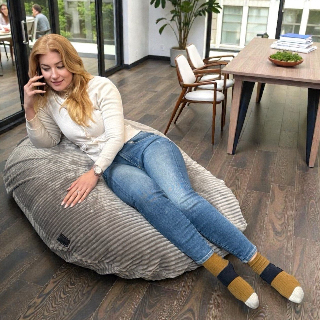 Beanbag Adulte Ovale Multipositions, Large VELOURS CÔTELÉ style CA117V-Beanbag Montréal