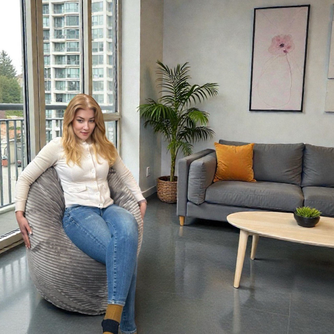 Beanbag Adulte Ovale Multipositions, Large VELOURS CÔTELÉ style CA117V-Beanbag Montréal