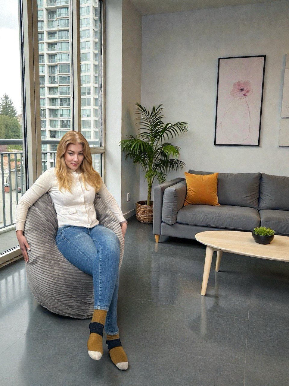 Beanbag Adulte Ovale Multipositions, Large VELOURS CÔTELÉ style CA117V-Beanbag Montréal