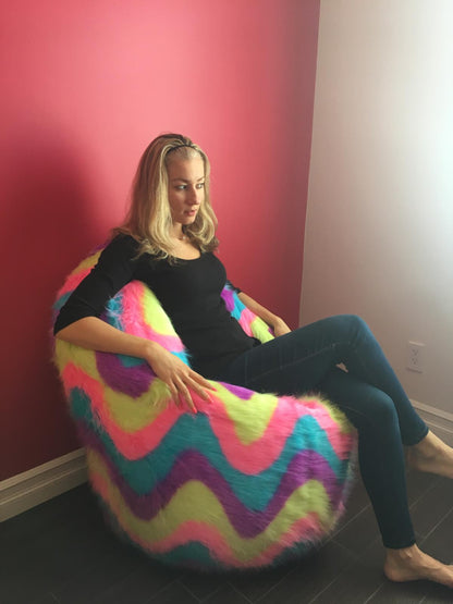 Bean Bag, Classic Oval Adult Multi-position Pouf, Large Faux Fur style CA117F-Beanbag Montreal