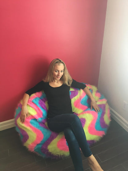 Bean Bag, Classic Oval Adult Multi-position Pouf, Large Faux Fur style CA117F-Beanbag Montreal