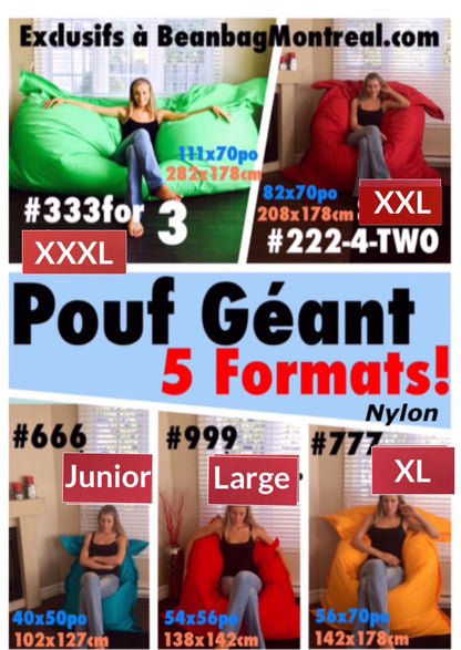 1 outer cover and 1 empty inner cover, FILLING NOT INCLUDED* Adult XL Multi-position Beanbag style CA777H-Beanbag Montreal