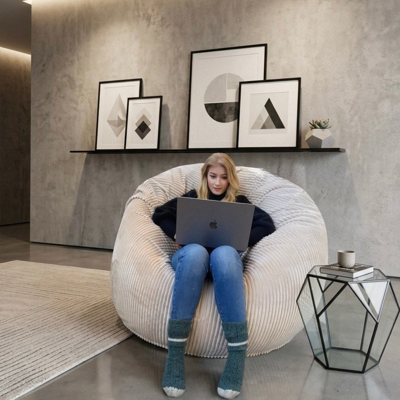 Pouf Géant style ca#156 -Beanbag Montréal  Nouveau tissu VELOURS CÔTELÉ
