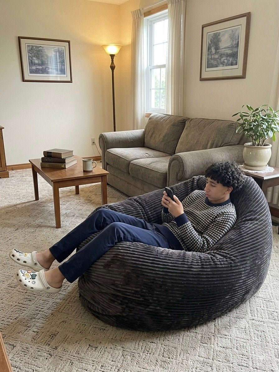 Bean bag, Pouf classique Adulte Ovale, XL Multipositions style CA#126V - Nouveau tissu VELOURS CÔTELÉ