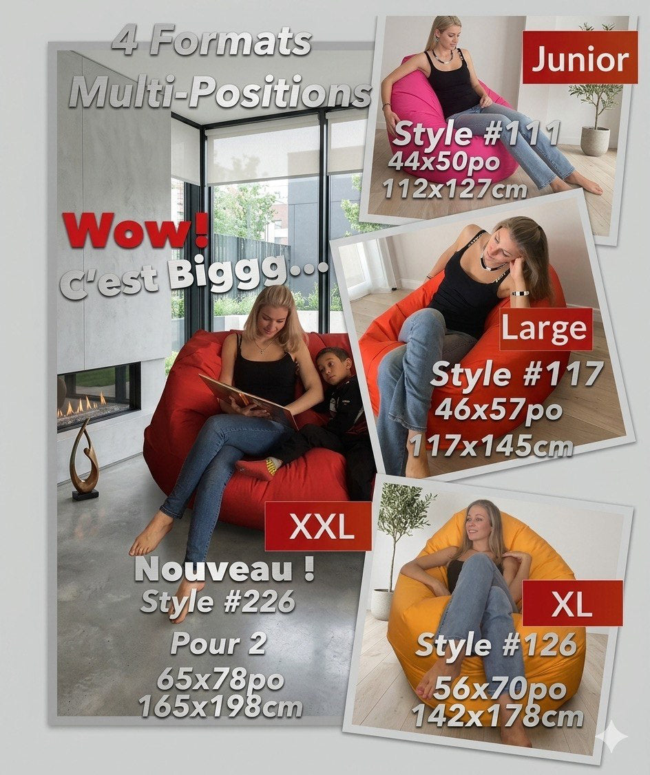 Bean bag, Pouf classique Adulte Ovale Multipositions, Large Fausse Fourrure Mongolian style CA117-Beanbag Montréal