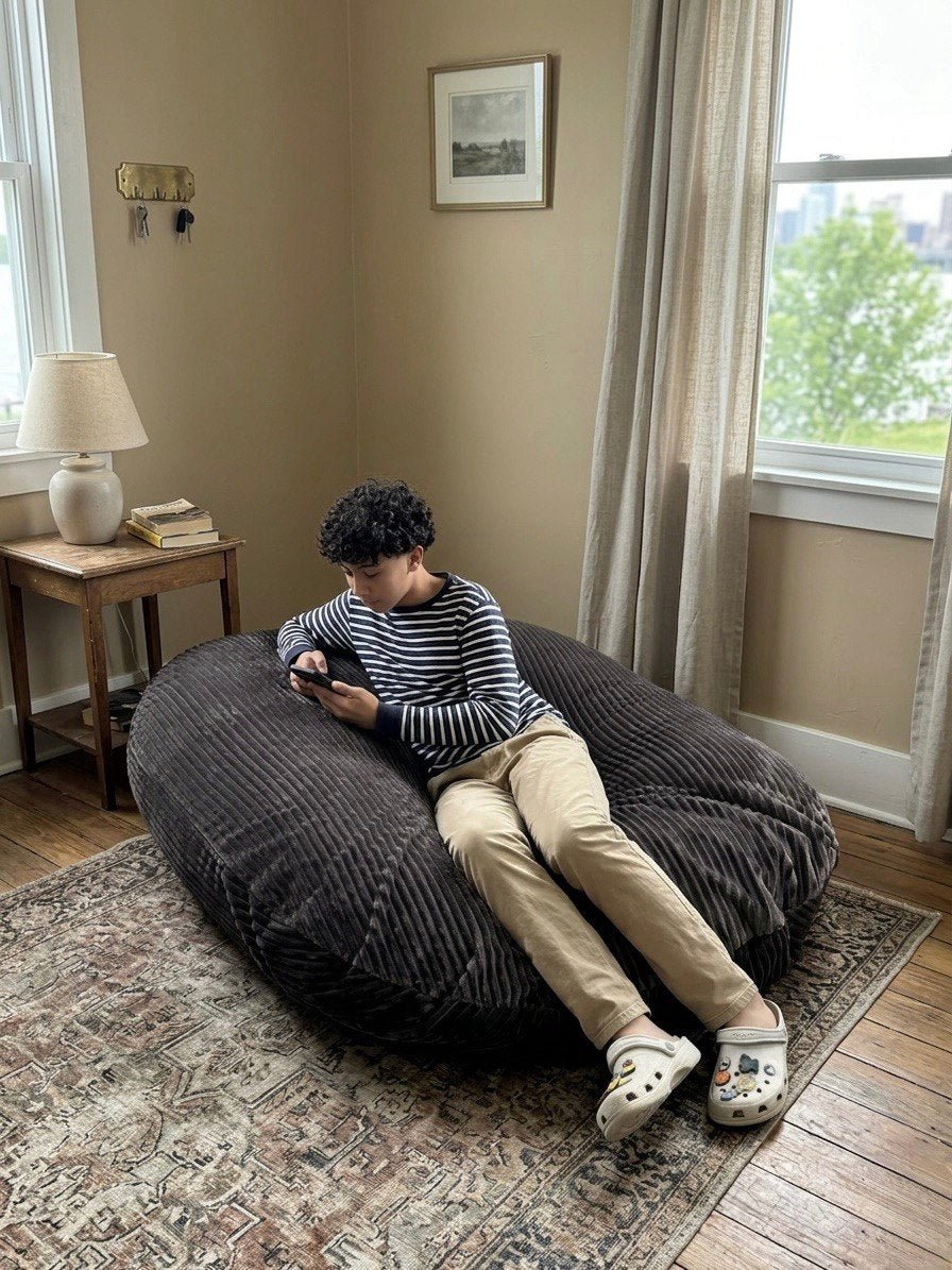 Bean bag, Pouf classique Adulte Ovale, XL Multipositions style CA#126V - Nouveau tissu VELOURS CÔTELÉ