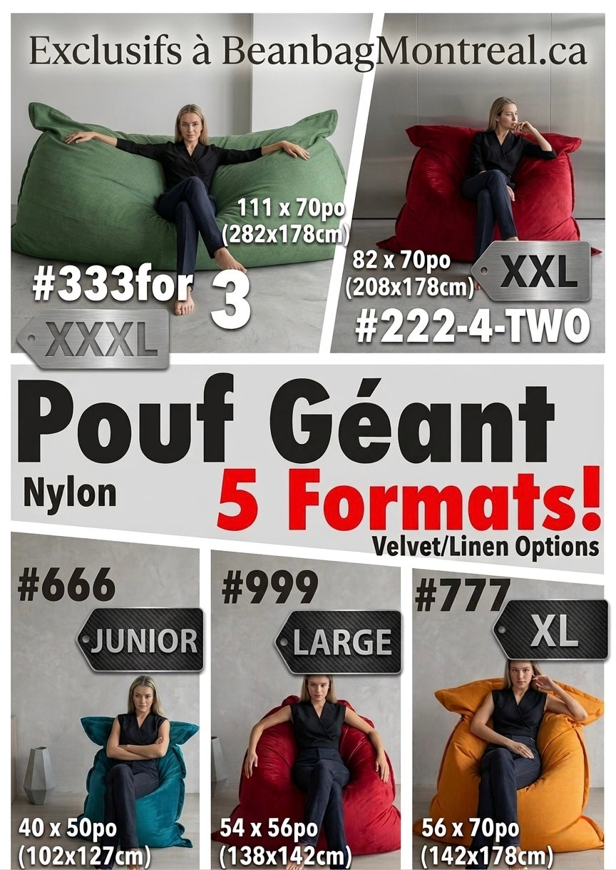 Bean bag, Pouf classique Pour Deux XXL Multipositions style CA222-Beanbag Montréal