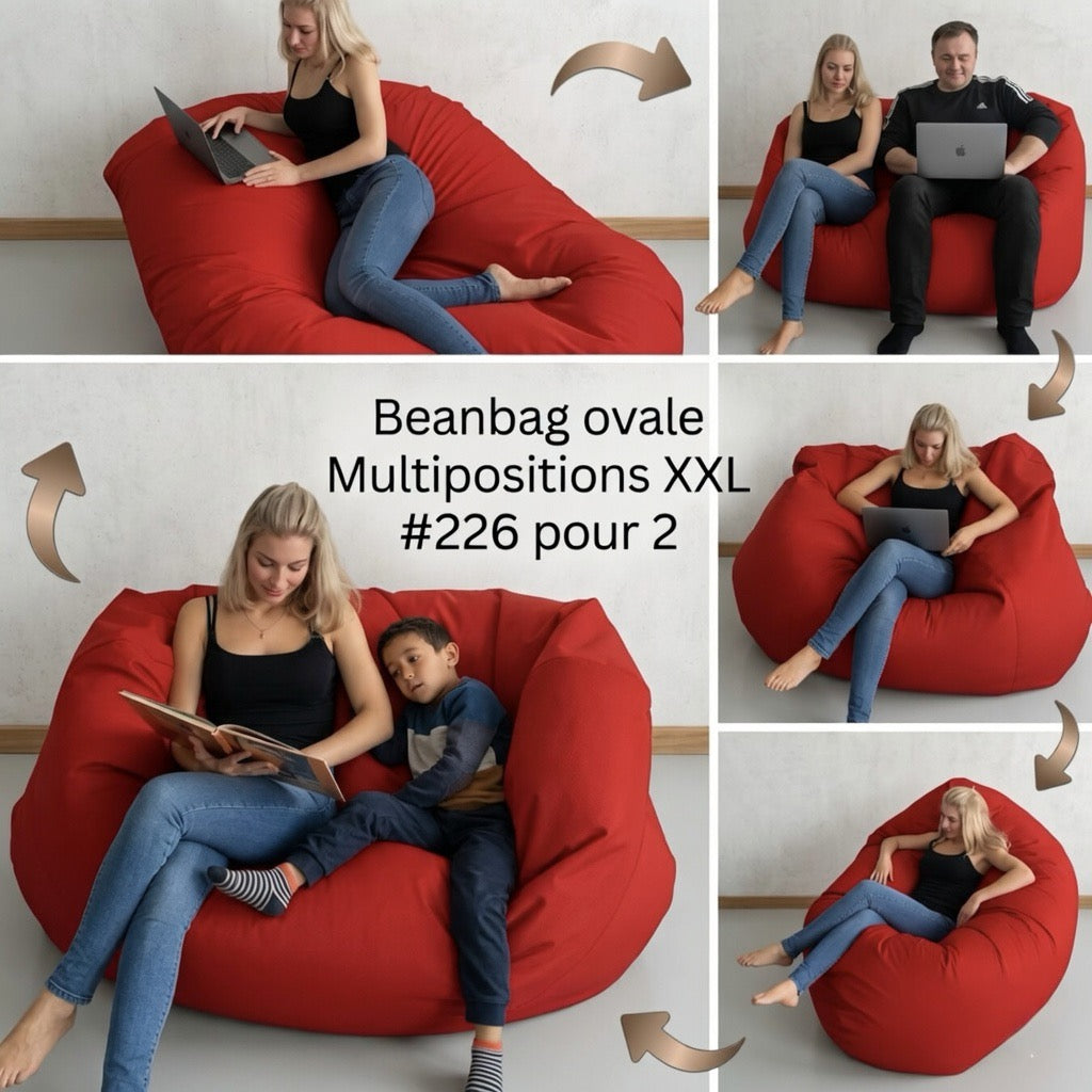 Bean bag, Pouf classique pour deux Ovale, XXL Multipositions style CA226-Beanbag Montréal