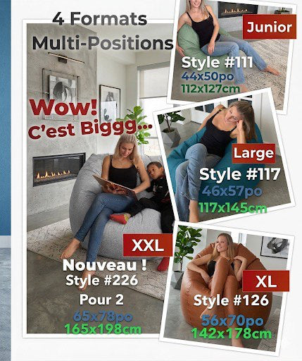 Bean bag, Pouf classique Adulte Large Multipositions style CA999-Beanbag Montréal