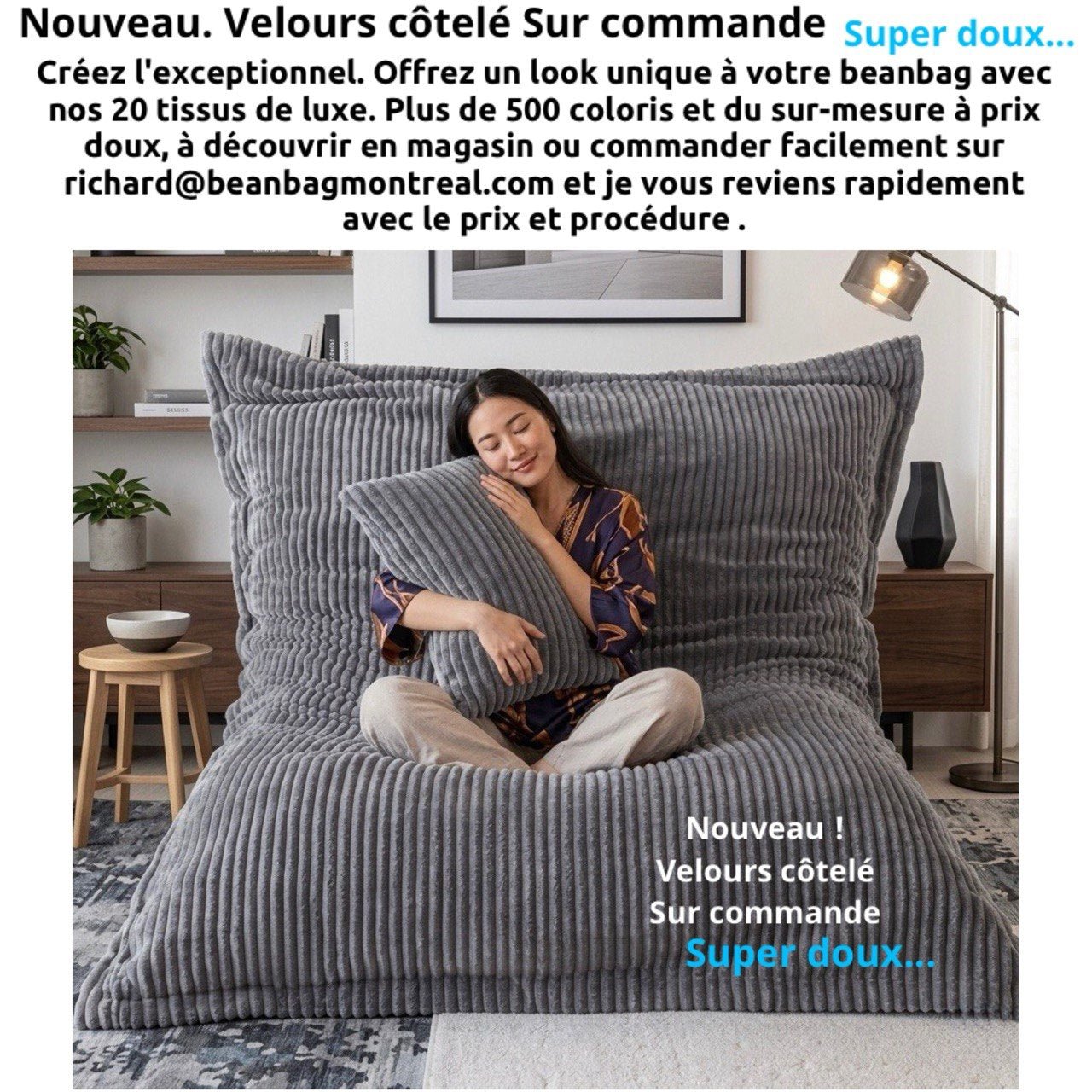Bean bag, Classic Adult XL Multi-position Pouf, Style CA777-Beanbag Montreal