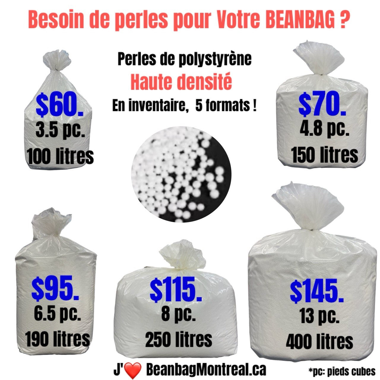 400-liter / 13-cubic-foot filling bag - Beanbag Montreal